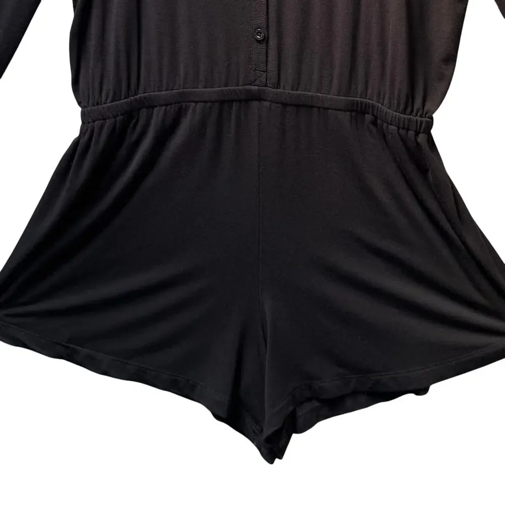 Nordstrom Lingerie Button Bodice Modal One Piece Lounger Romper Women M Black